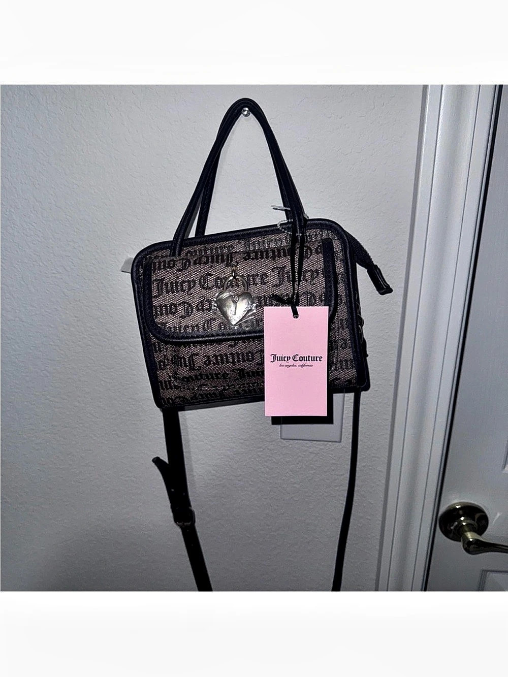 Juicy Couture Logo Jacquard Shoulder Bag in Black & Brown NWT